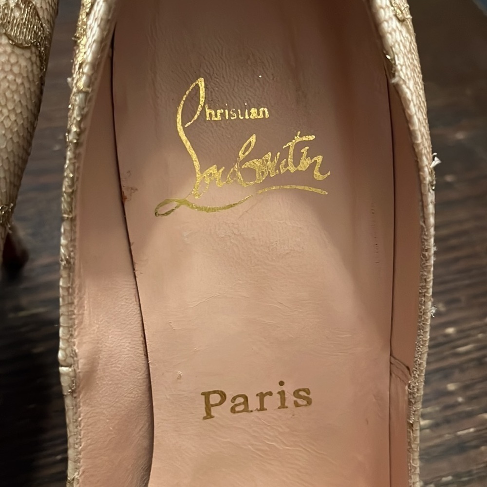 Christian Louboutin Gold Moon Bow Peep Toe Heel - Picture 2 of 10